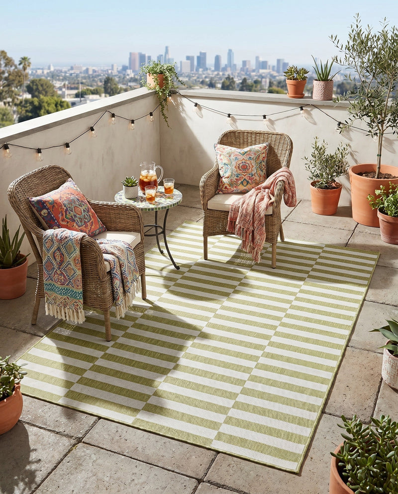 Seaside Stripes Collection Area Rug - Cabana (Green) Rectangle Green  lifestyle 41