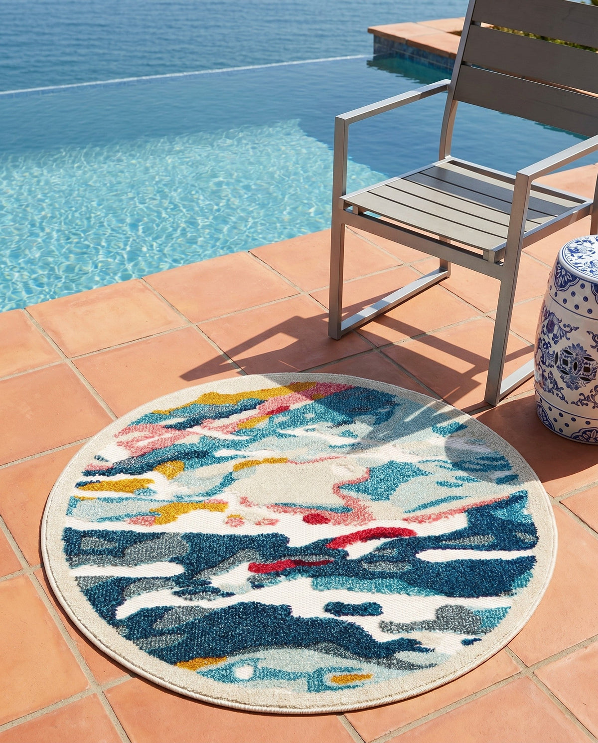 Outdoor Marrakesh Collection Area Rug -  Meknes Round Multi  lifestyle 96
