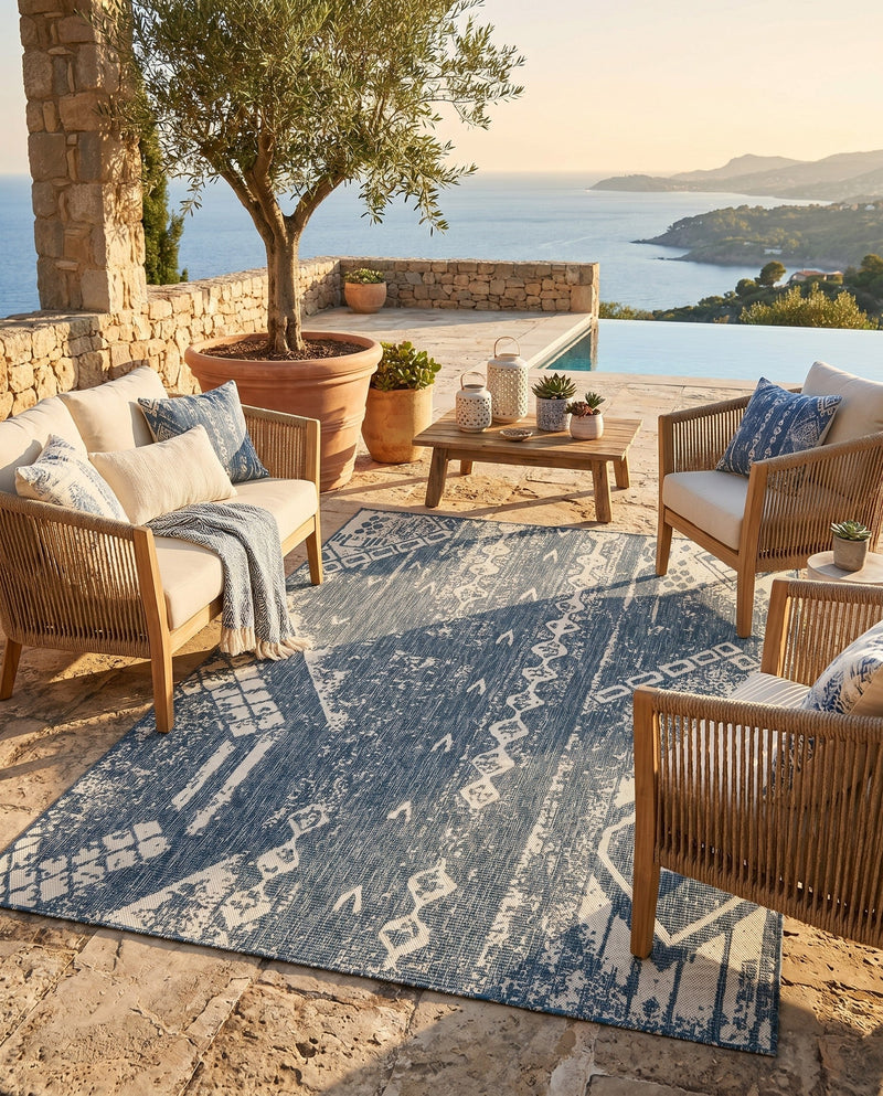 Desert Nomad Terrace Collection Area Rug - Sahara (Blue) Rectangle Blue  lifestyle 28