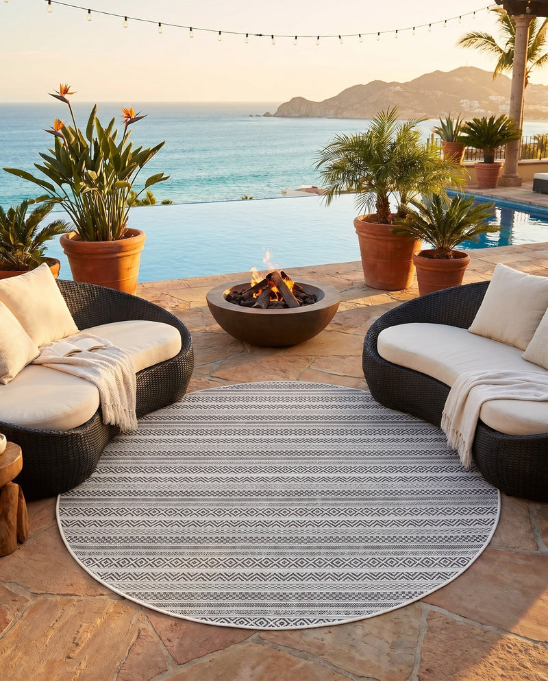 Seaside Stripes Collection Area Rug -  Boardwalk (Beige) Round Beige  lifestyle 70