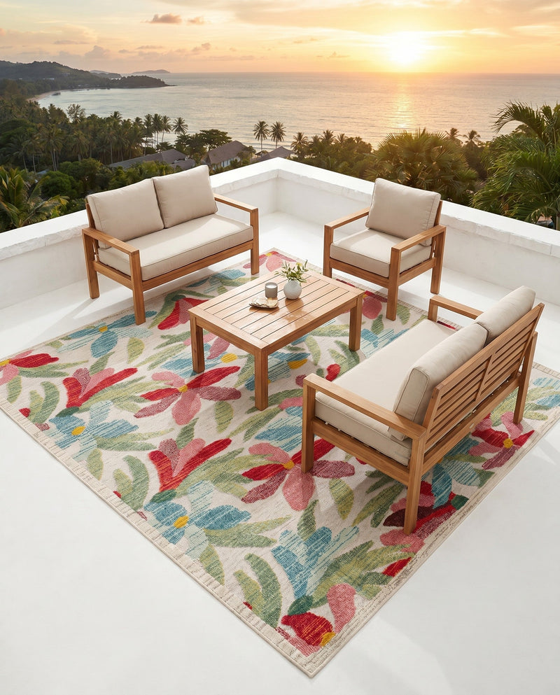 Outdoor Marrakesh Collection Area Rug -  Midelt Square Multi  lifestyle 55
