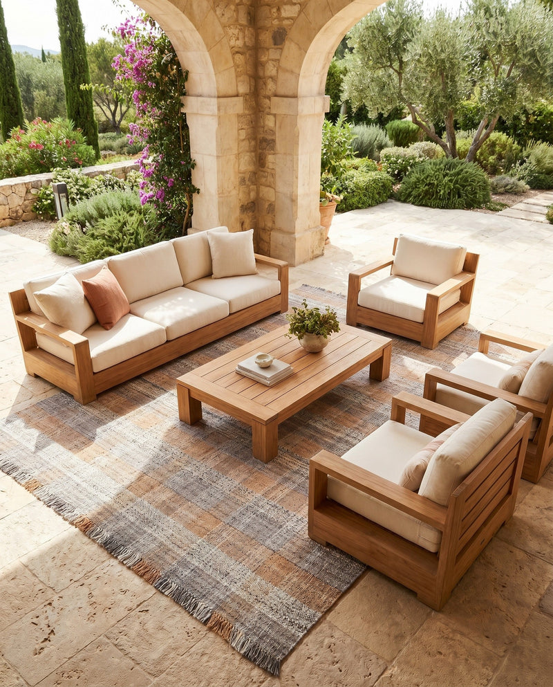 Sustainable Grid Indoor-Outdoor Oasis Collection Area Rug - Savannah Rectangle Desert Gray  lifestyle 69