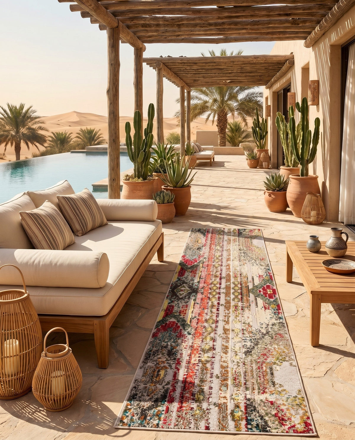 Outdoor Marrakesh Collection Area Rug -  Agadir Runner Multi Beige  lifestyle 139