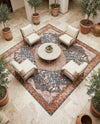 Patio Heritage Collection Area Rug -  Courtyard Square Navy Blue and Light Pink  lifestyle 69