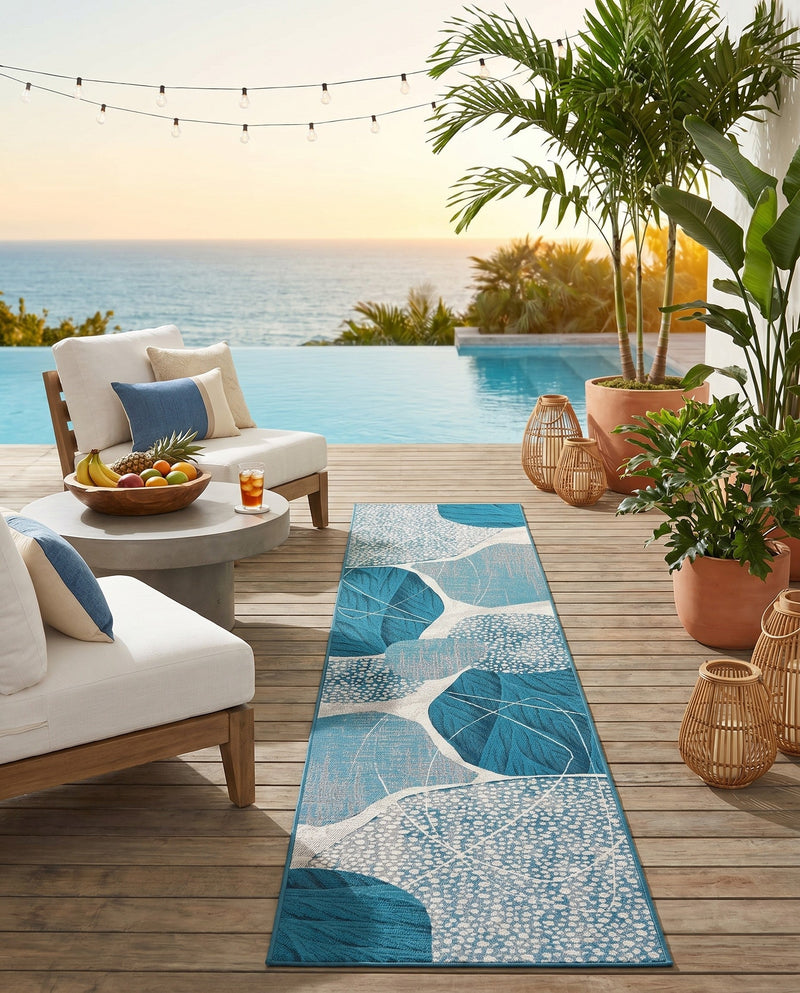 Urban Terrace Collection Area Rug -  Courtyard Runner Blue and Ivory  lifestyle 44