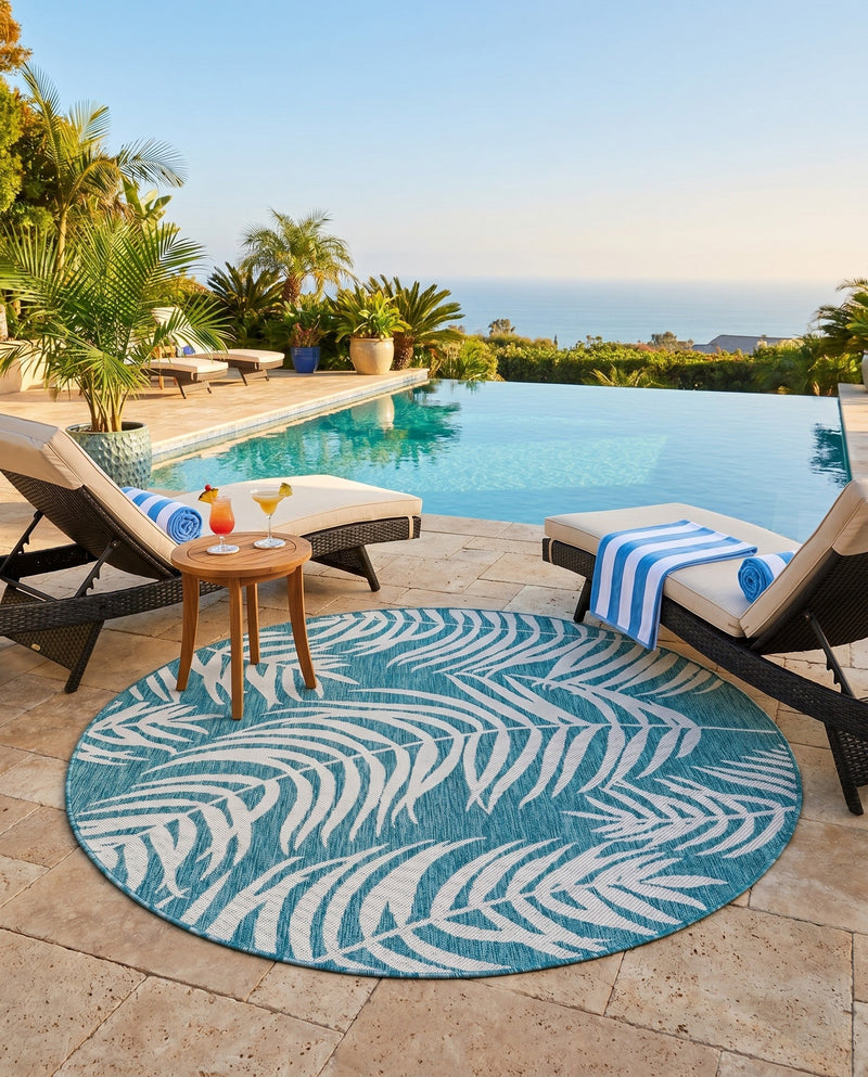 Seaside Blooms Collection Area Rug - Verdure (Light Aqua) Round Light Aqua  lifestyle 53