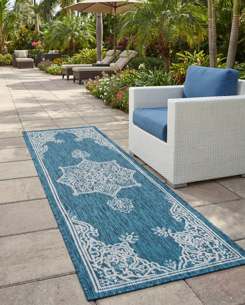 Patio Heritage Collection Area Rug -  Charleston (Teal) Runner Teal  lifestyle 67