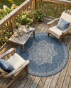 Patio Heritage Collection Area Rug -  Charleston (Blue) Round Blue  lifestyle 53