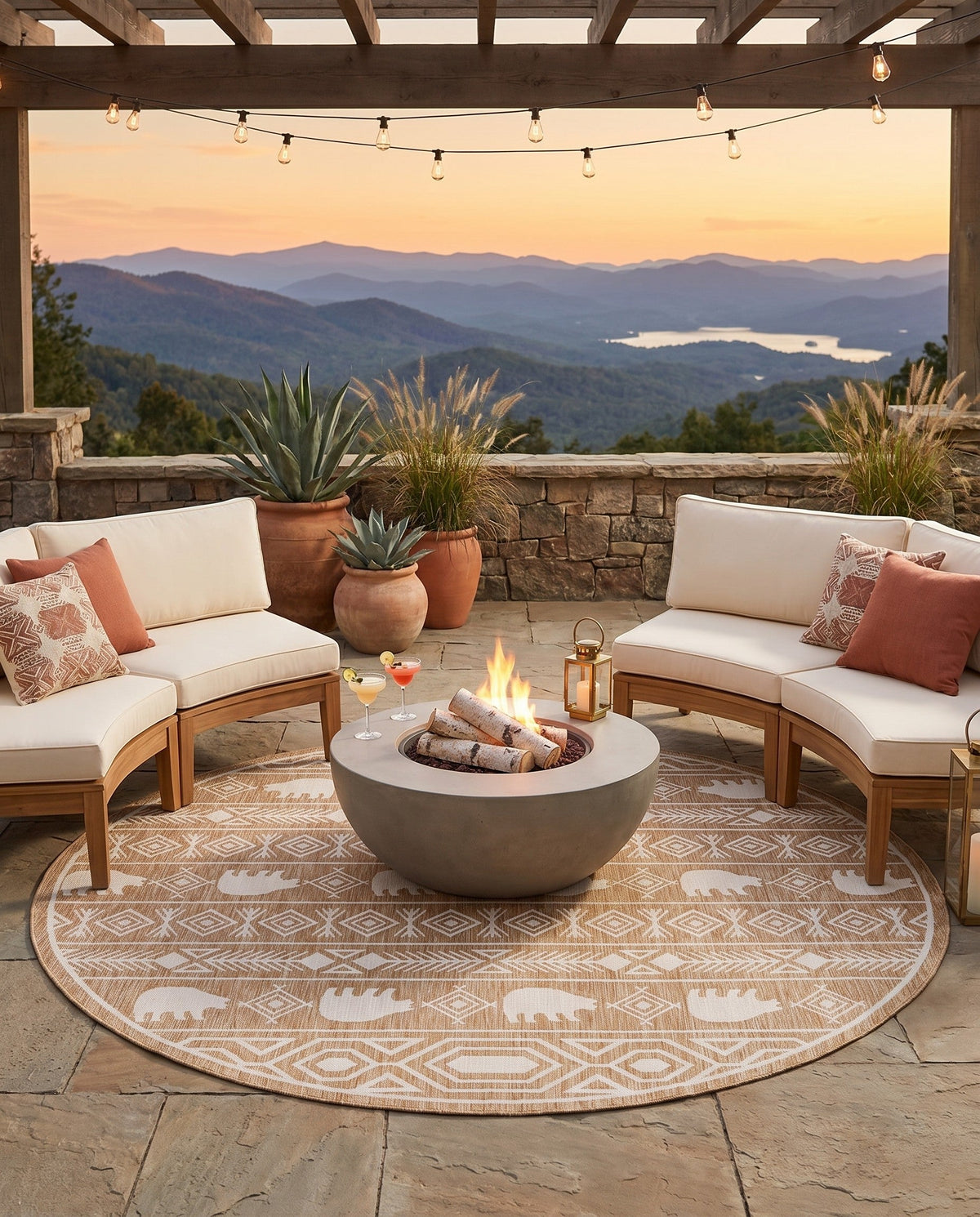 Mesa Oasis Rugs Collection Area Rug - Sundown Round Taupe  lifestyle 124
