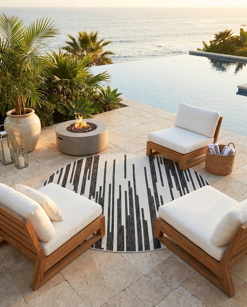 Urban Terrace Collection Area Rug -  Riverside Round Black and White  lifestyle 66