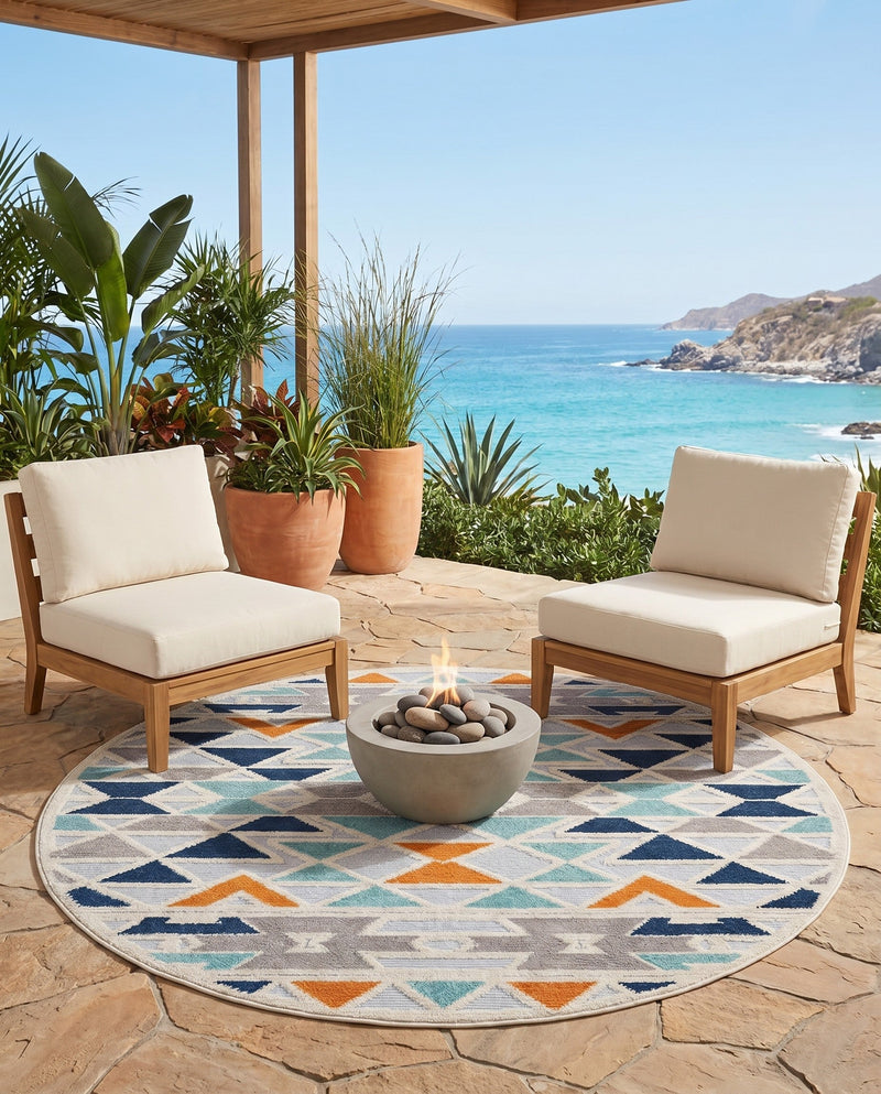Bahama Breeze Outdoor Collection Area Rug -  Andros Round Gray  lifestyle 31
