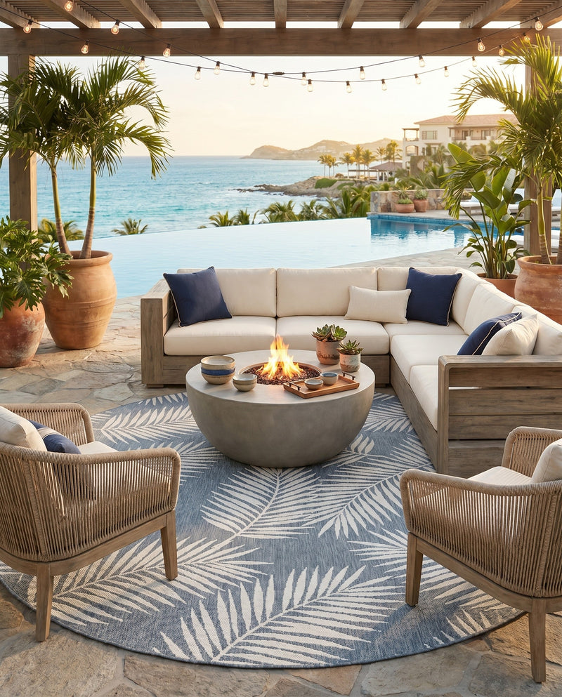 Seaside Blooms Collection Area Rug - Verdure (Teal) Round Teal  lifestyle 36