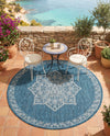 Patio Heritage Collection Area Rug -  Charleston (Teal) Round Teal  lifestyle 78