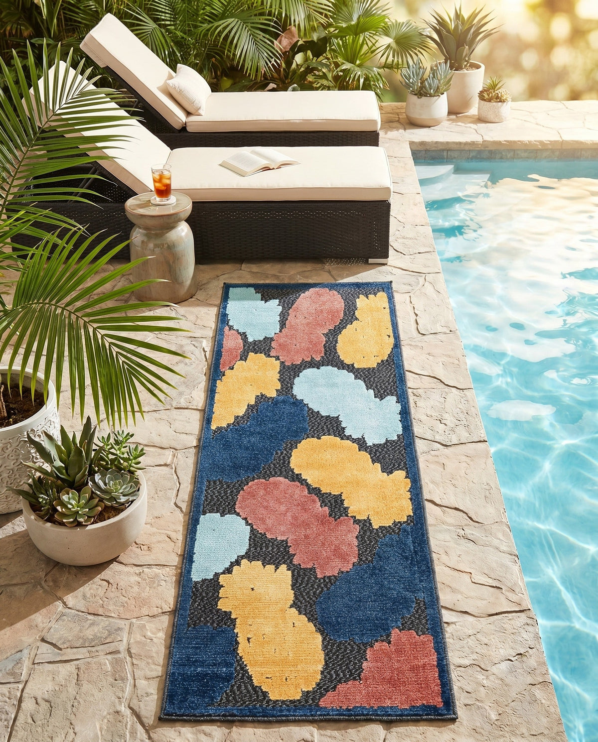 Caribbean Terrace Collection Area Rug -  Nevis Runner Black  lifestyle 90