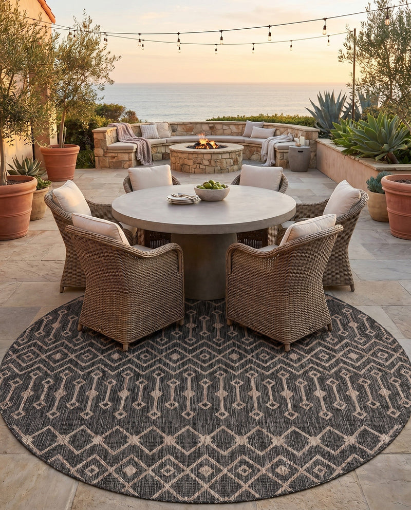 Savannah Pergola Collection Area Rug -  Pergola (Charcoal Gray) Round Charcoal Gray  lifestyle 69