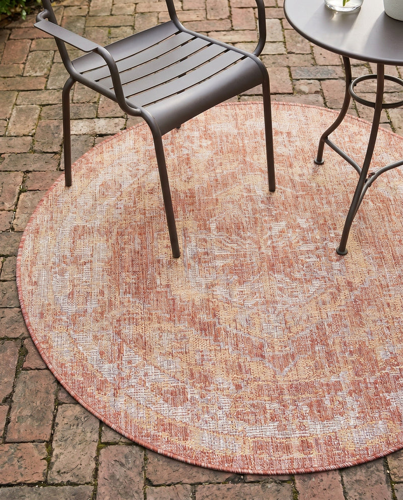 Patio Heritage Collection Area Rug -  Augusta (Rust Red) Round Rust Red  lifestyle 67