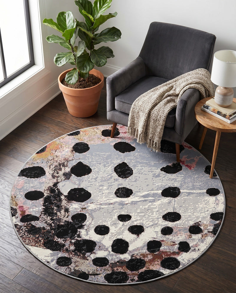 Urban Terrace Collection Area Rug -  Piazza Round White and Black  lifestyle 73