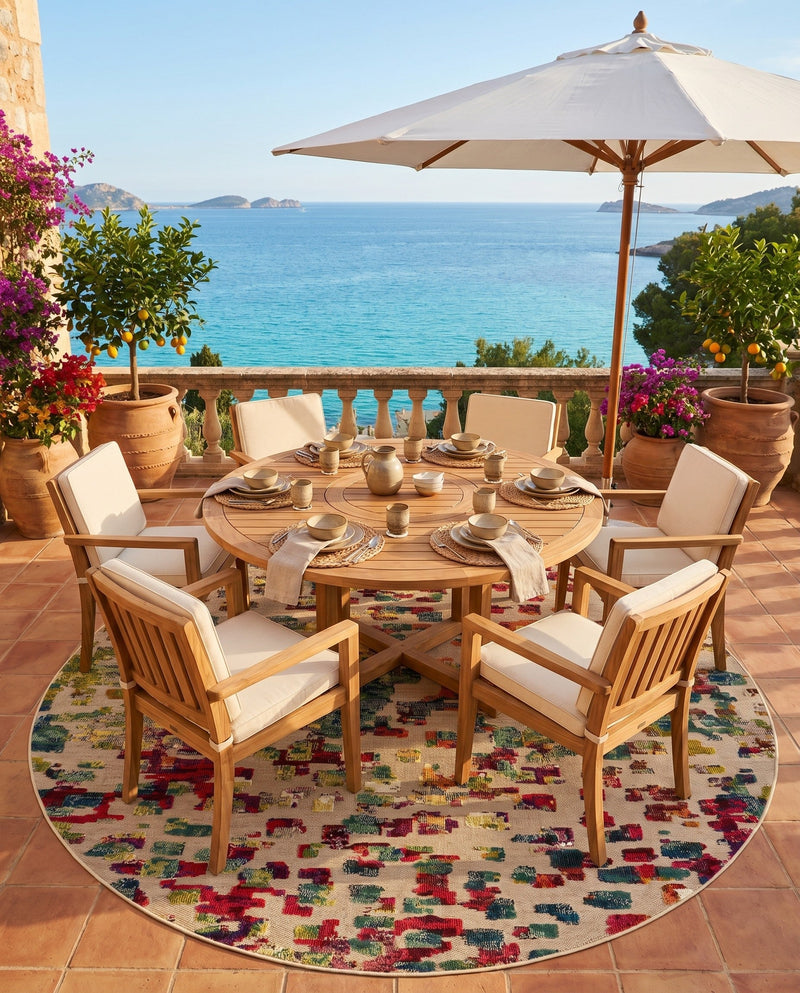 Outdoor Marrakesh Collection Area Rug -  Oujda Round Multi  lifestyle 74