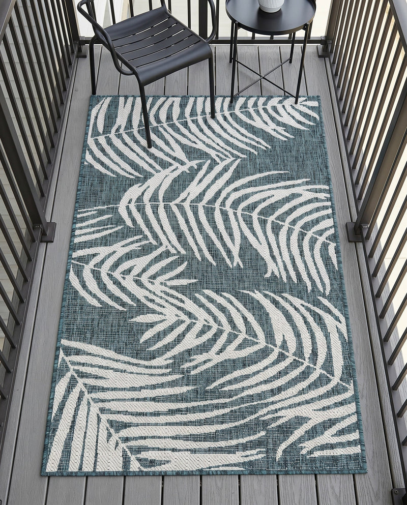 Seaside Blooms Collection Area Rug - Verdure (Teal) Rectangle Teal  lifestyle 14