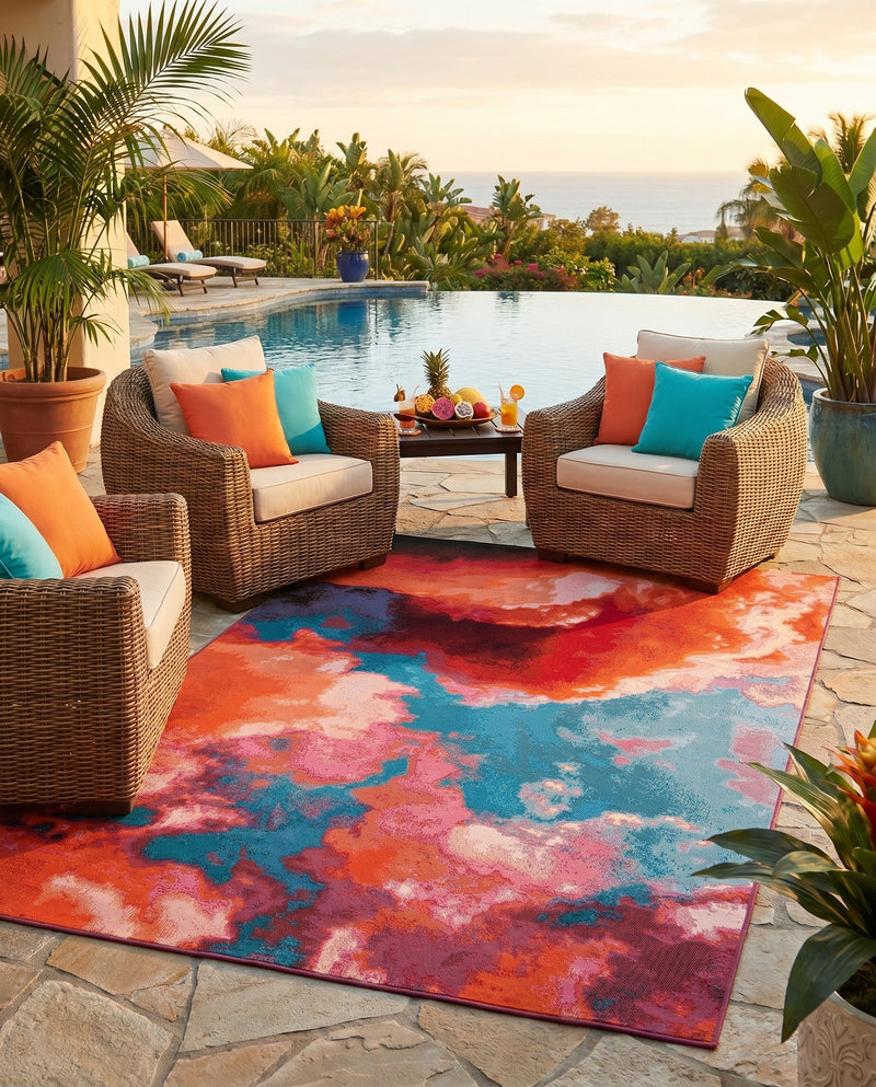 Urban Terrace Collection Area Rug -  Patio Rectangle Gray and Pink  lifestyle 12