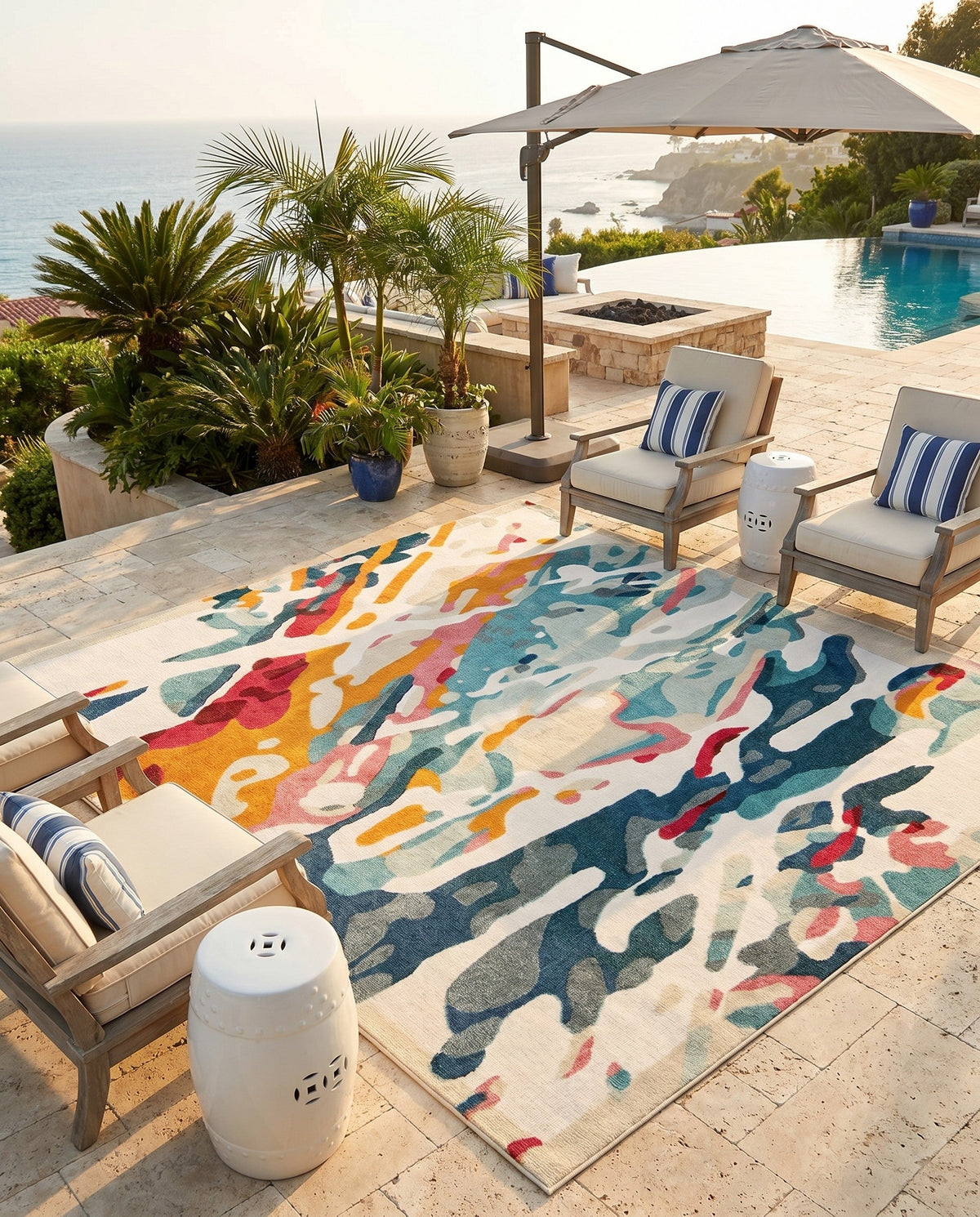 Outdoor Marrakesh Collection Area Rug -  Meknes Square Multi  lifestyle 92