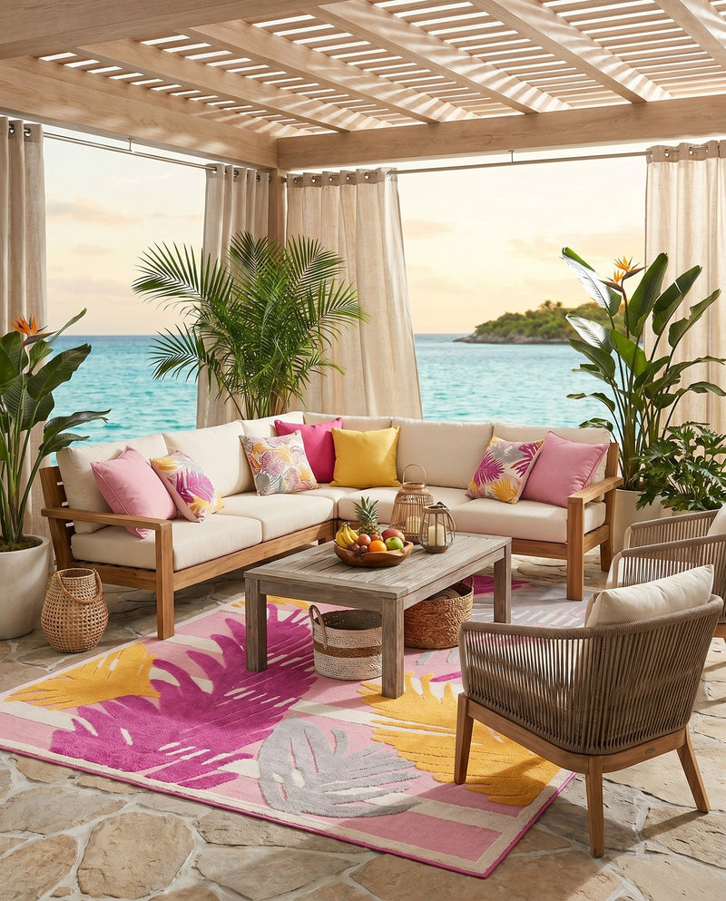 Bahama Breeze Outdoor Collection Area Rug -  CatCay Rectangle Pink  lifestyle 36