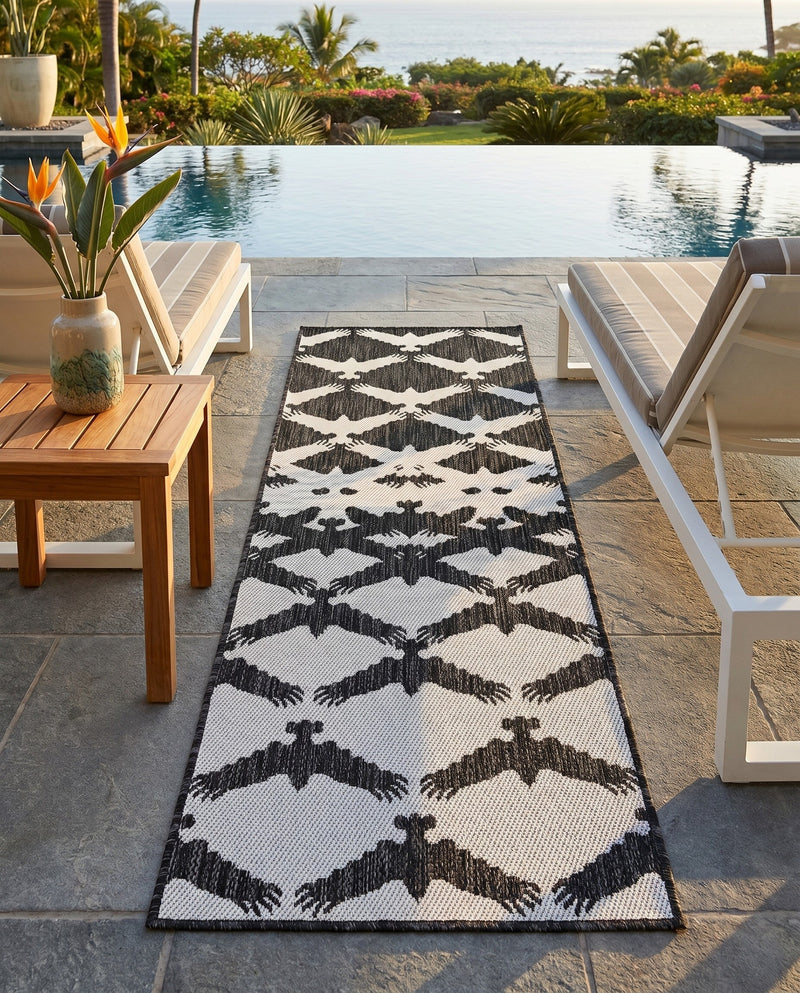 Urban Terrace Collection Area Rug -  Gramercy Runner Black and White  lifestyle 50