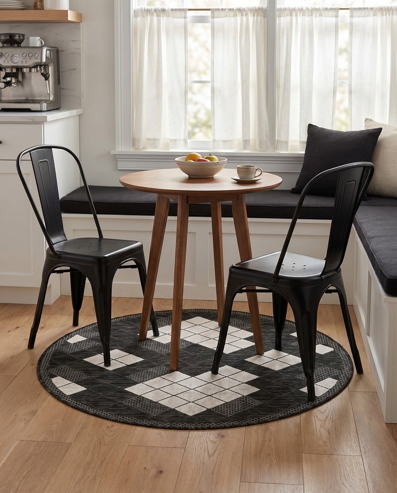 Urban Terrace Collection Area Rug -  Williamsburg Round Black and White  lifestyle 34