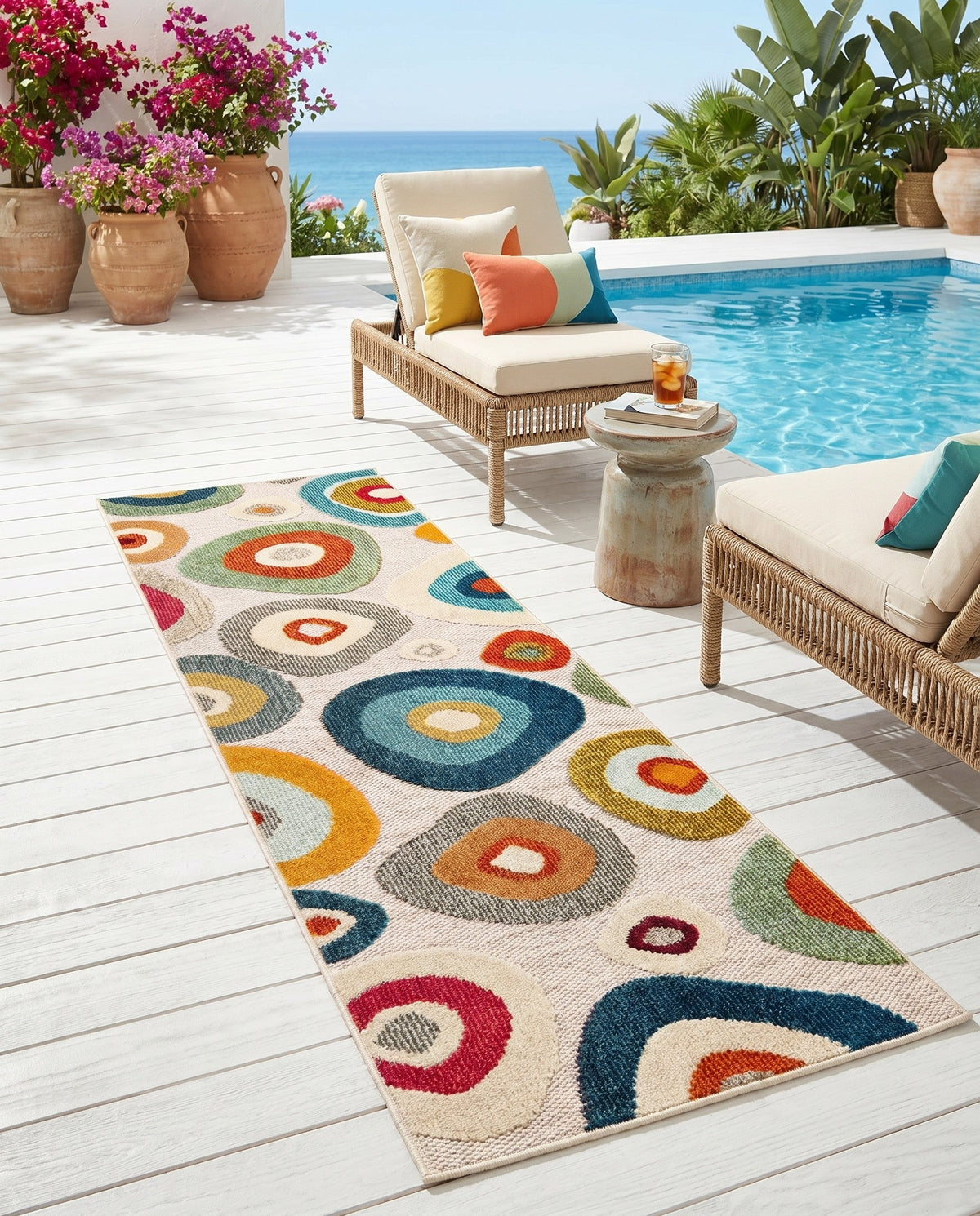 Outdoor Marrakesh Collection Area Rug -  Chefchaouen Runner Multi Beige  lifestyle 147