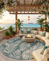 Seaside Blooms Collection Area Rug - Verdure (Teal) Round Teal  lifestyle 78