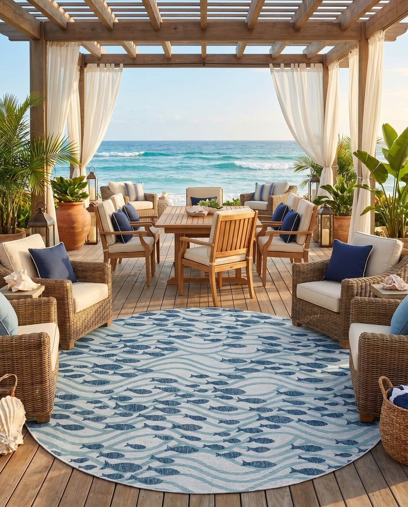 Seaside Haven Rugs Collection Area Rug -  Harbor Round Blue  lifestyle 48