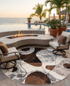 Urban Terrace Collection Area Rug -  Garden Round Brown and White  lifestyle 49