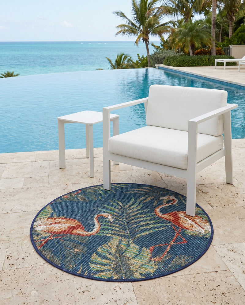 Coastal Terrace Collection Area Rug - Seabreeze Round Navy Blue  lifestyle 71