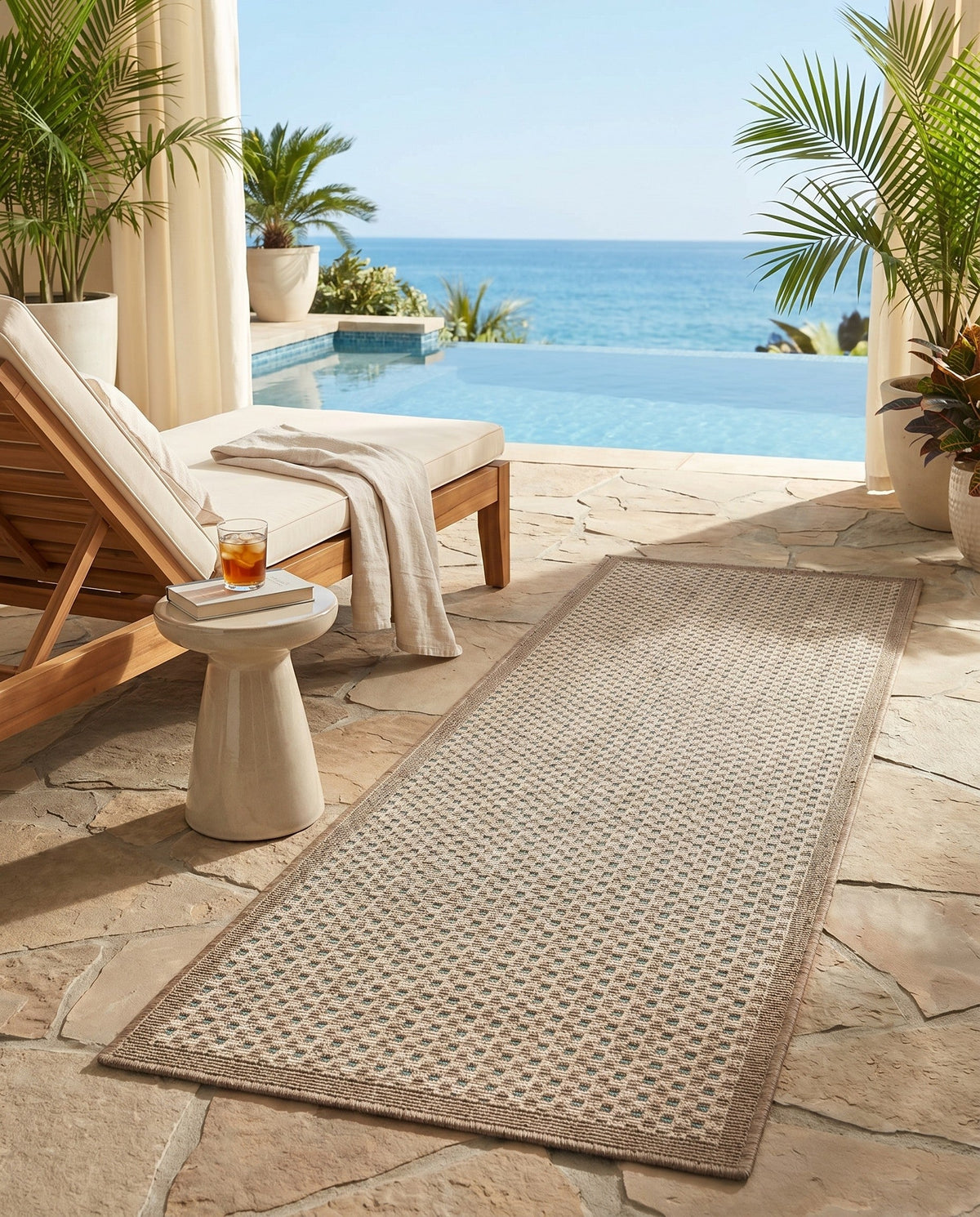 Terrace Fringe Collection Area Rug - Patio Runner Beige  lifestyle 81