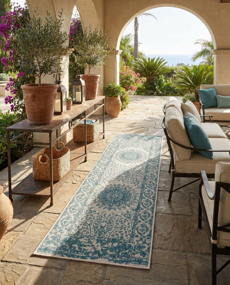 Patio Heritage Collection Area Rug -  Lafayette (Aqua) Runner Aqua  lifestyle 66