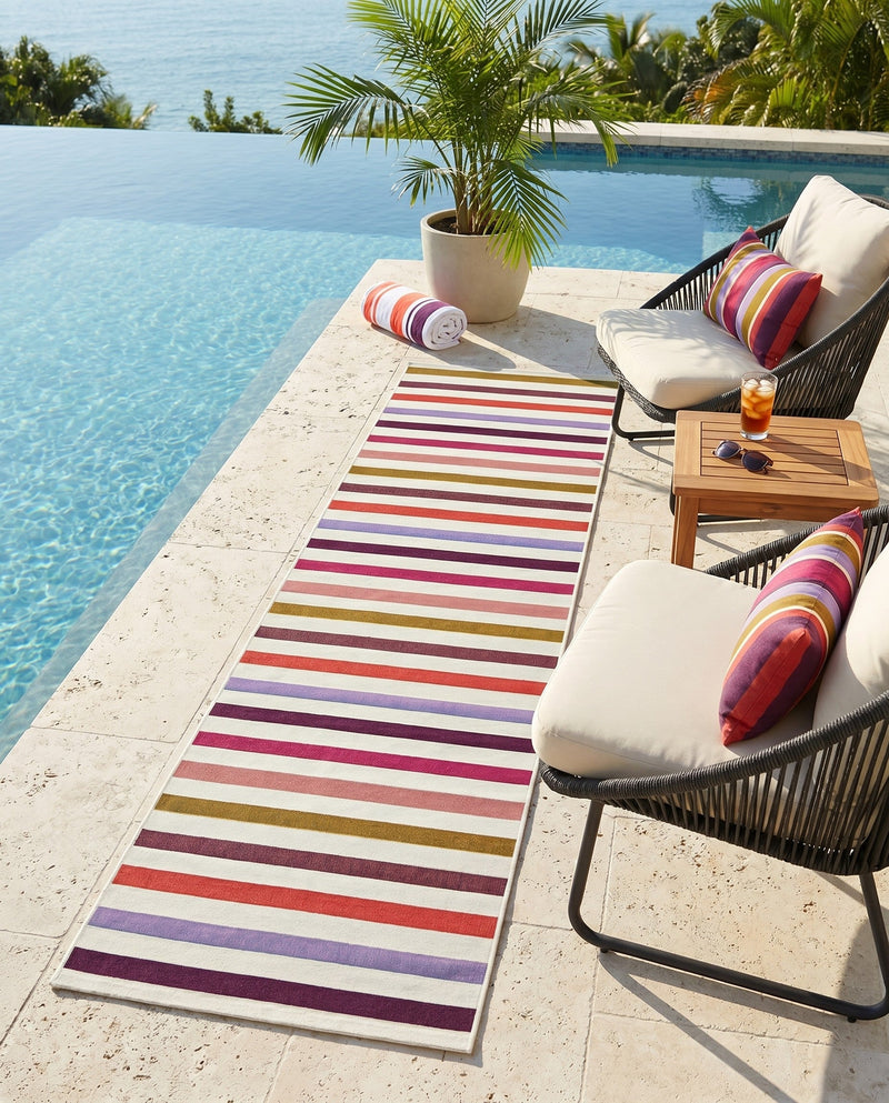 Seaside Stripes Collection Area Rug - Azul Runner White  lifestyle 66