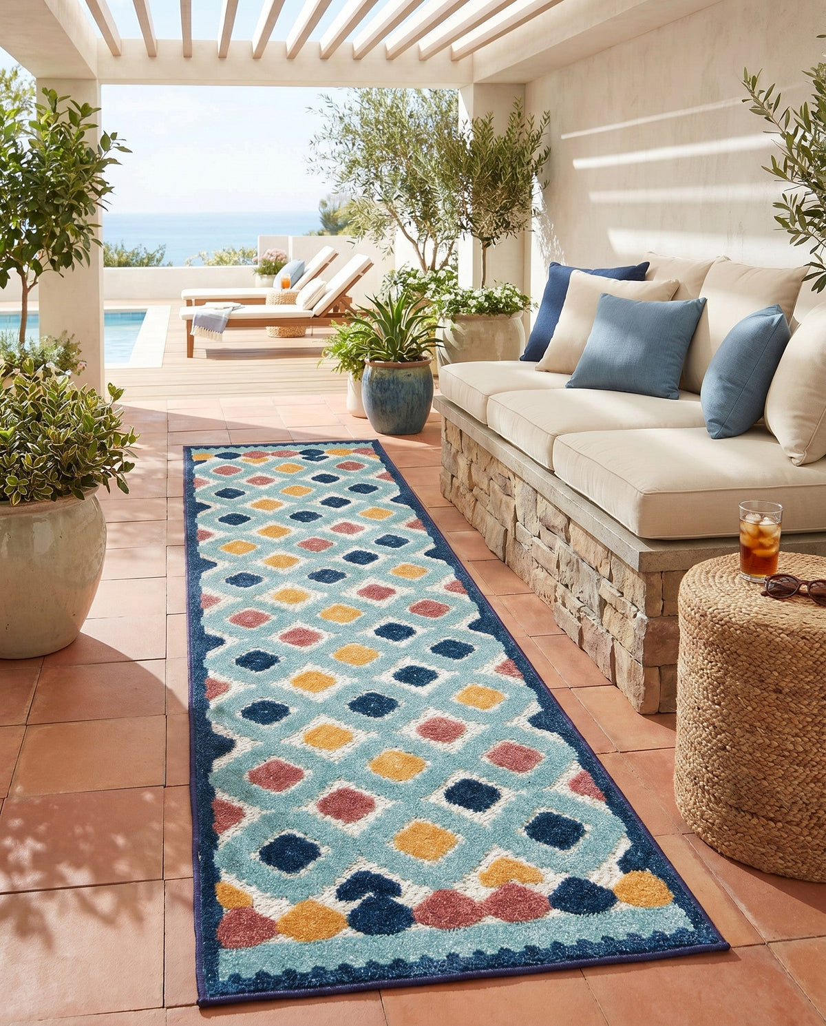Caribbean Terrace Collection Area Rug -  Tobago Runner Ivory  lifestyle 59
