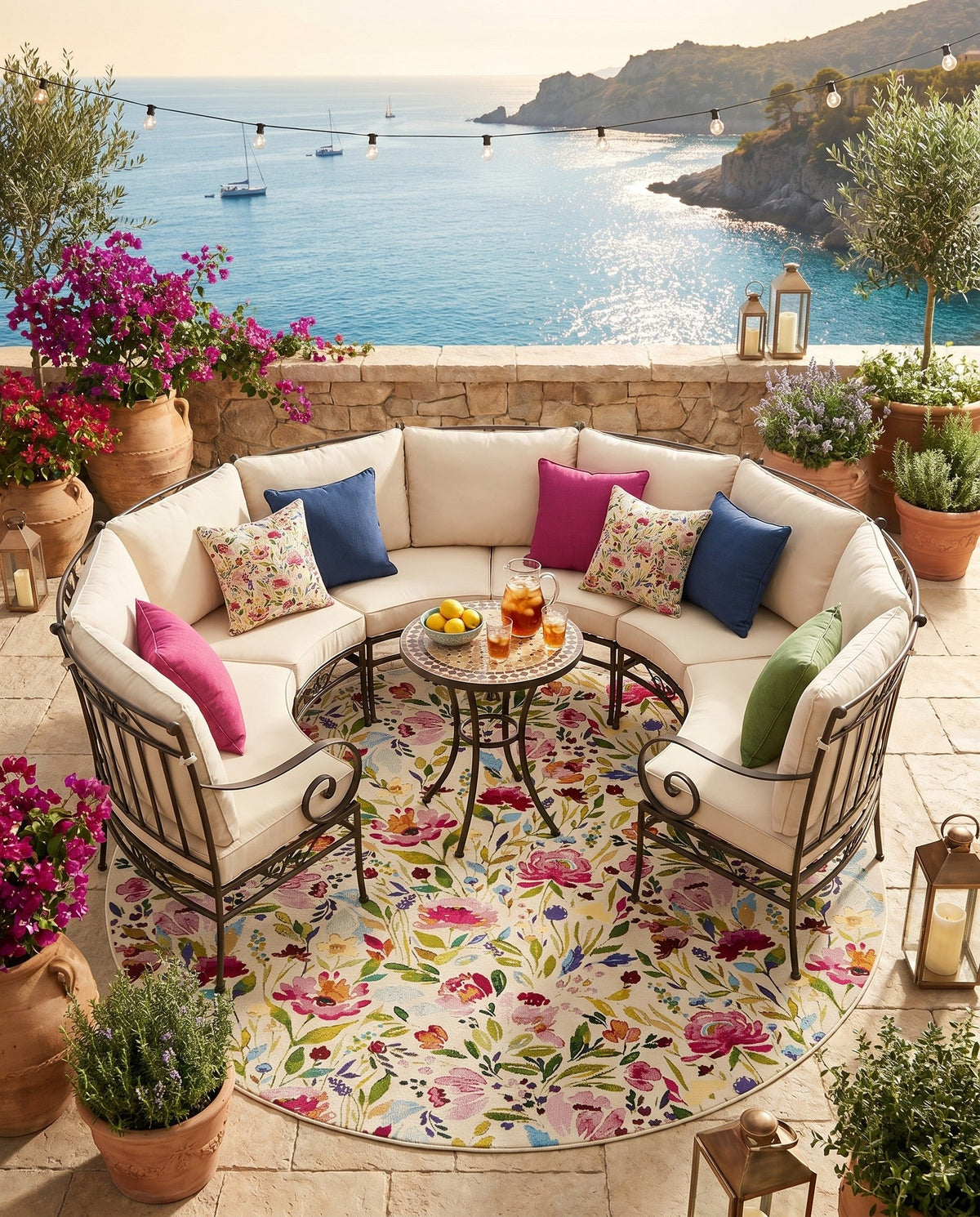 Seaside Blooms Collection Area Rug -  Meadow Round Multi  lifestyle 116