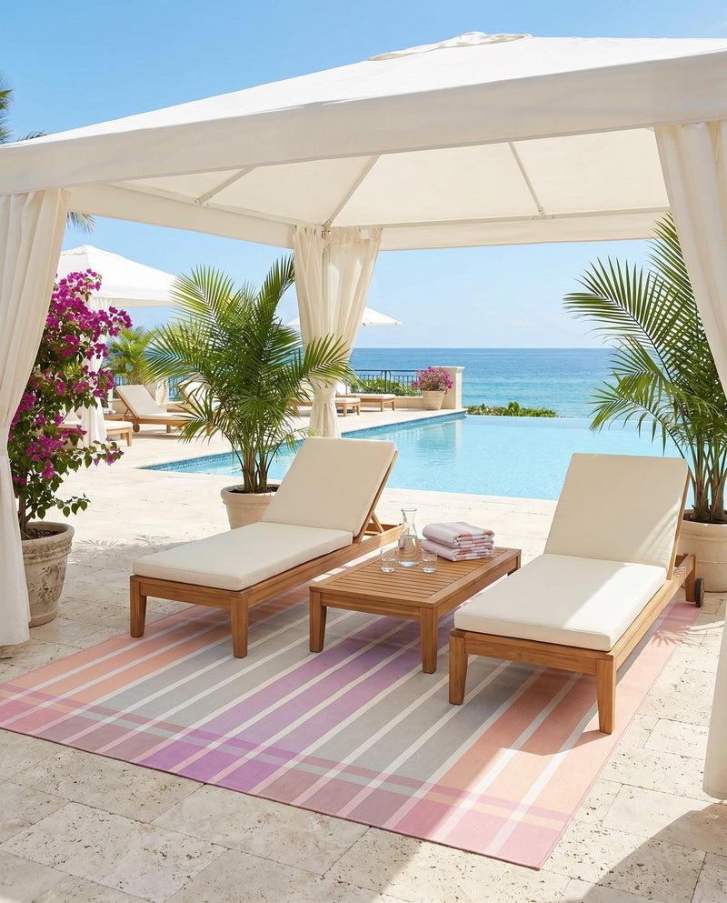 Seaside Stripes Collection Area Rug -  Coral Rectangle Pink and Lavender  lifestyle 64