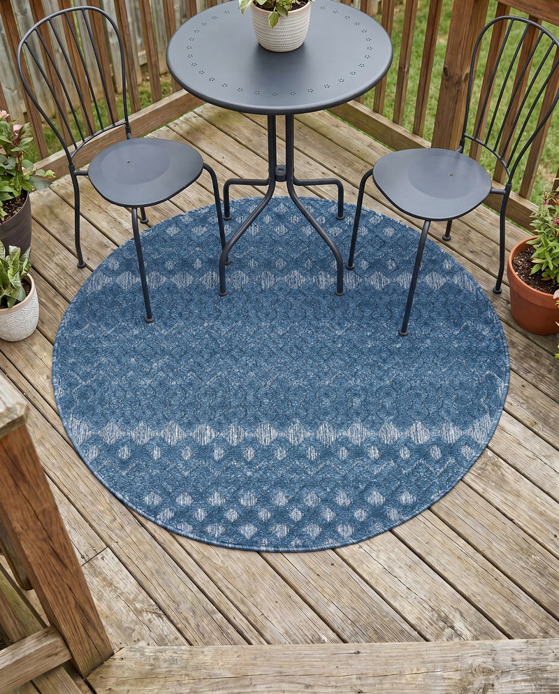 Garden Lattice Charm Collection Area Rug -  Pergola (Navy Blue) Round Navy Blue  lifestyle 47