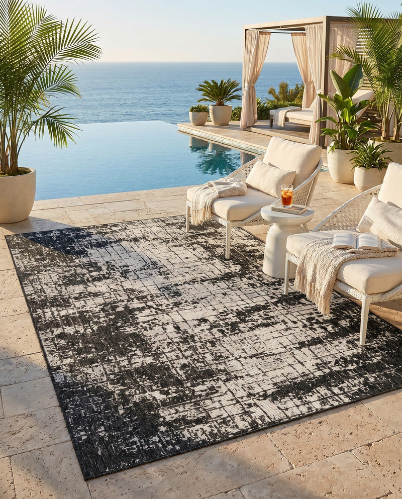 Urban Terrace Collection Area Rug -  Midtown Rectangle Black and White  lifestyle 12