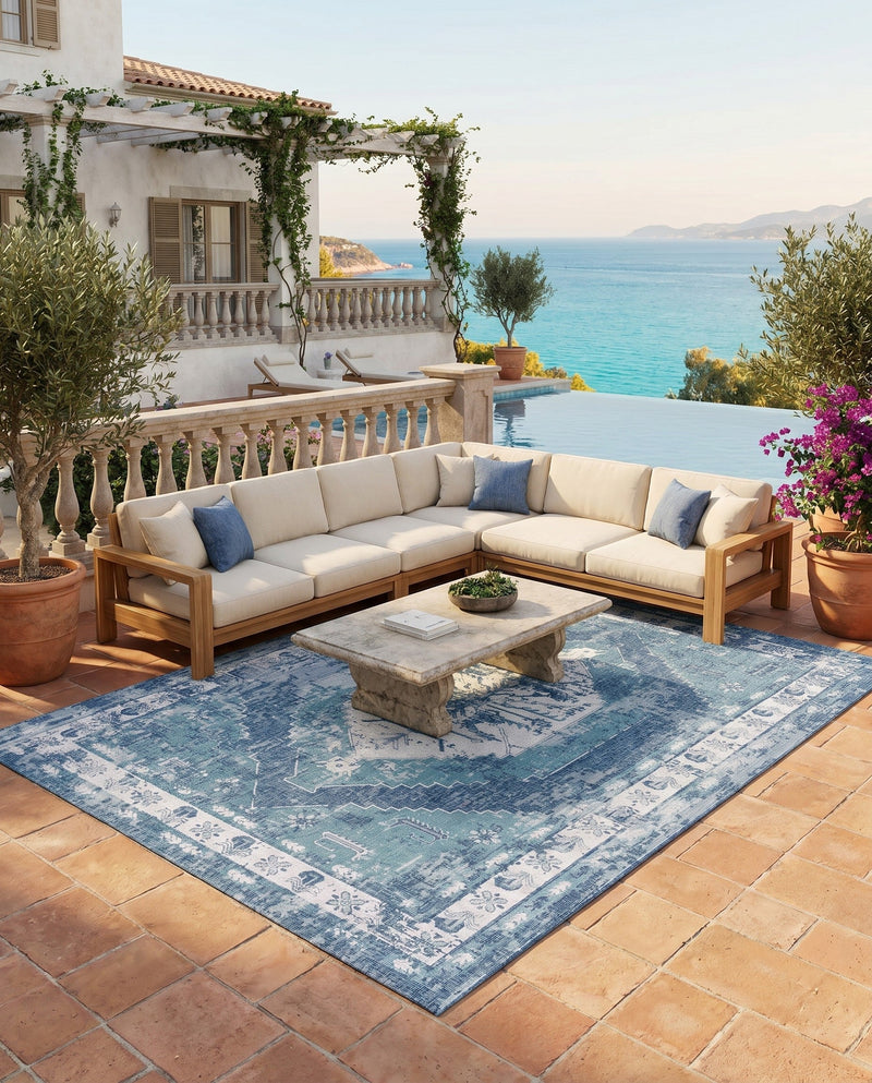 Patio Heritage Collection Area Rug -  Augusta (Blue) Rectangle Blue  lifestyle 18