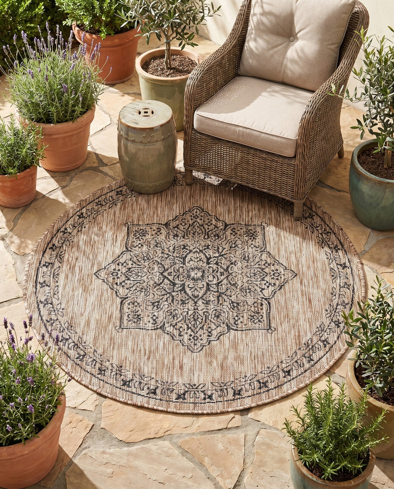 Patio Heritage Collection Area Rug -  Charleston (Beige) Round Beige  lifestyle 55