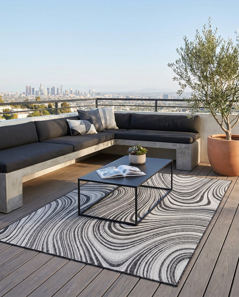 Urban Terrace Collection Area Rug - Soho Rectangle Charcoal Ivory  lifestyle 36
