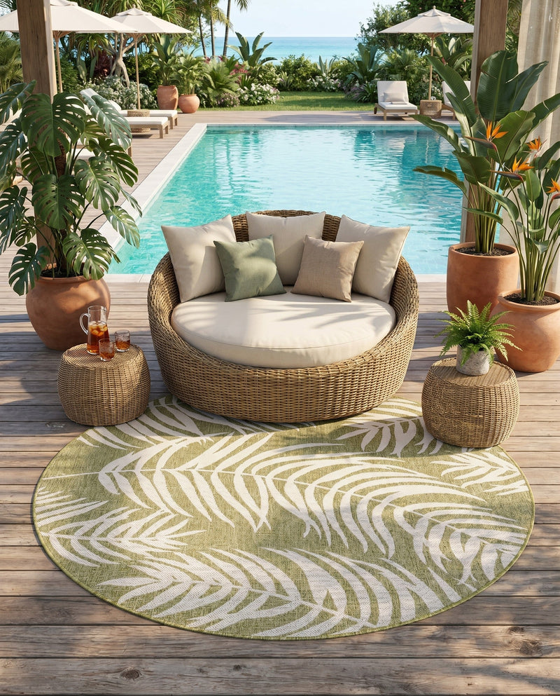 Seaside Blooms Collection Area Rug - Verdure (Green) Round Green  lifestyle 35