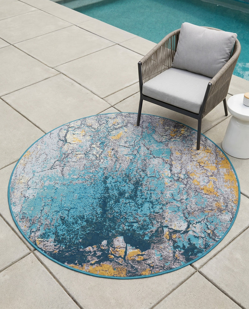 Urban Terrace Collection Area Rug -  Lanai Round Gradient Blue  lifestyle 21