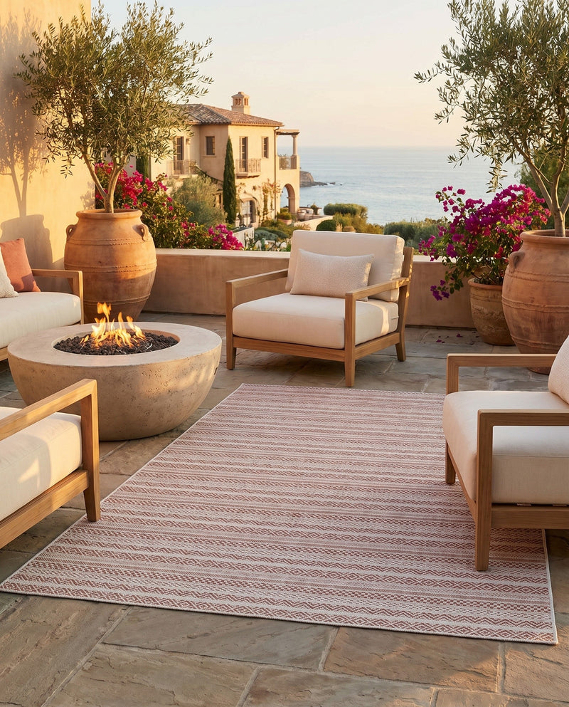 Seaside Stripes Collection Area Rug -  Boardwalk (Red) Rectangle Red  lifestyle 29