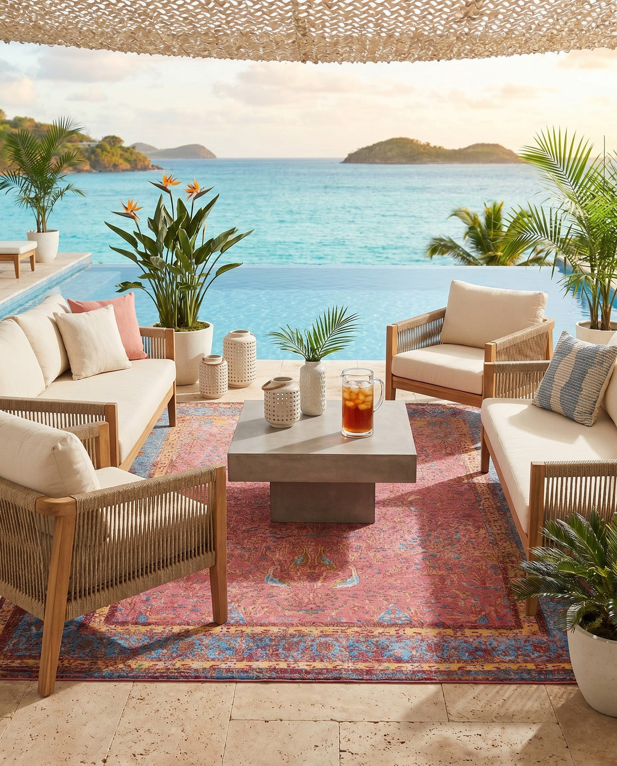 Patio Heritage Collection Area Rug -  Serenity Rectangle Vintage Salmon Coral  lifestyle 29
