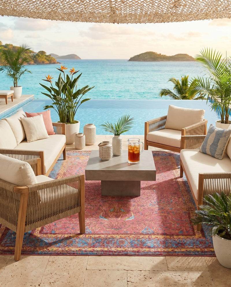 Patio Heritage Collection Area Rug -  Serenity Rectangle Vintage Salmon Coral  lifestyle 29