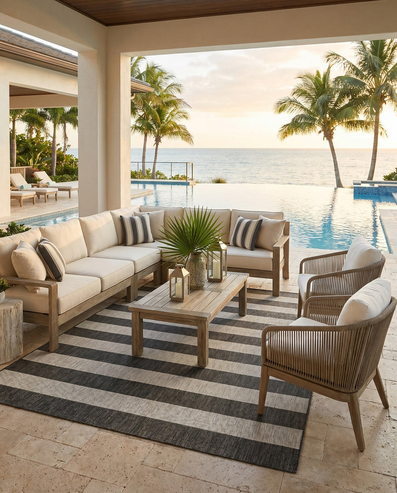 Seaside Stripes Collection Area Rug -  Veranda Rectangle Charcoal Gray  lifestyle 18